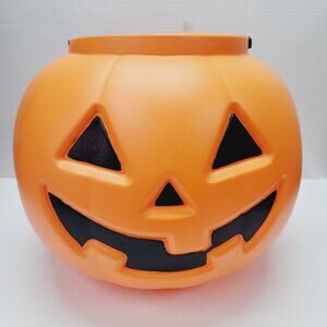 Large 13" Halloween Pumpkin Pail Candy Bucket Blow Mold w/ Handle by Amloid